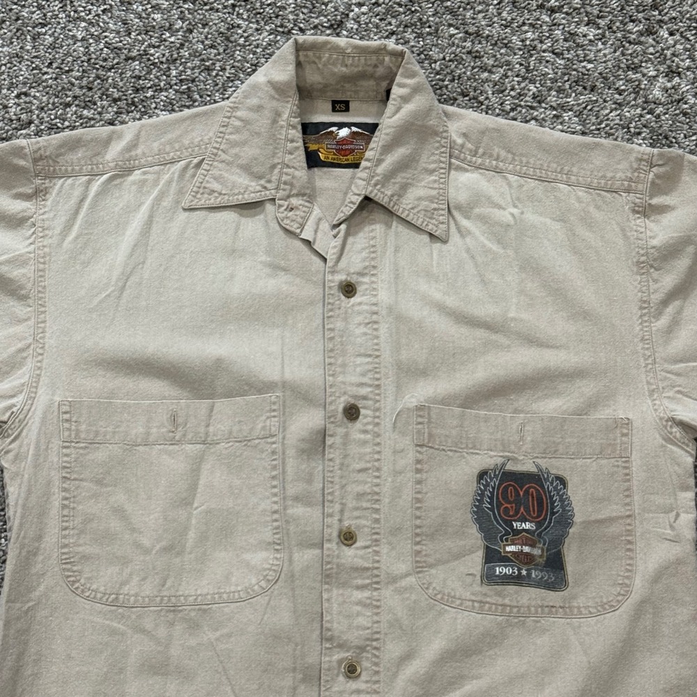Vintage Harley Davidson 90th Anniversary Sturgis 1993 Shirt Tan Cotton Mens S